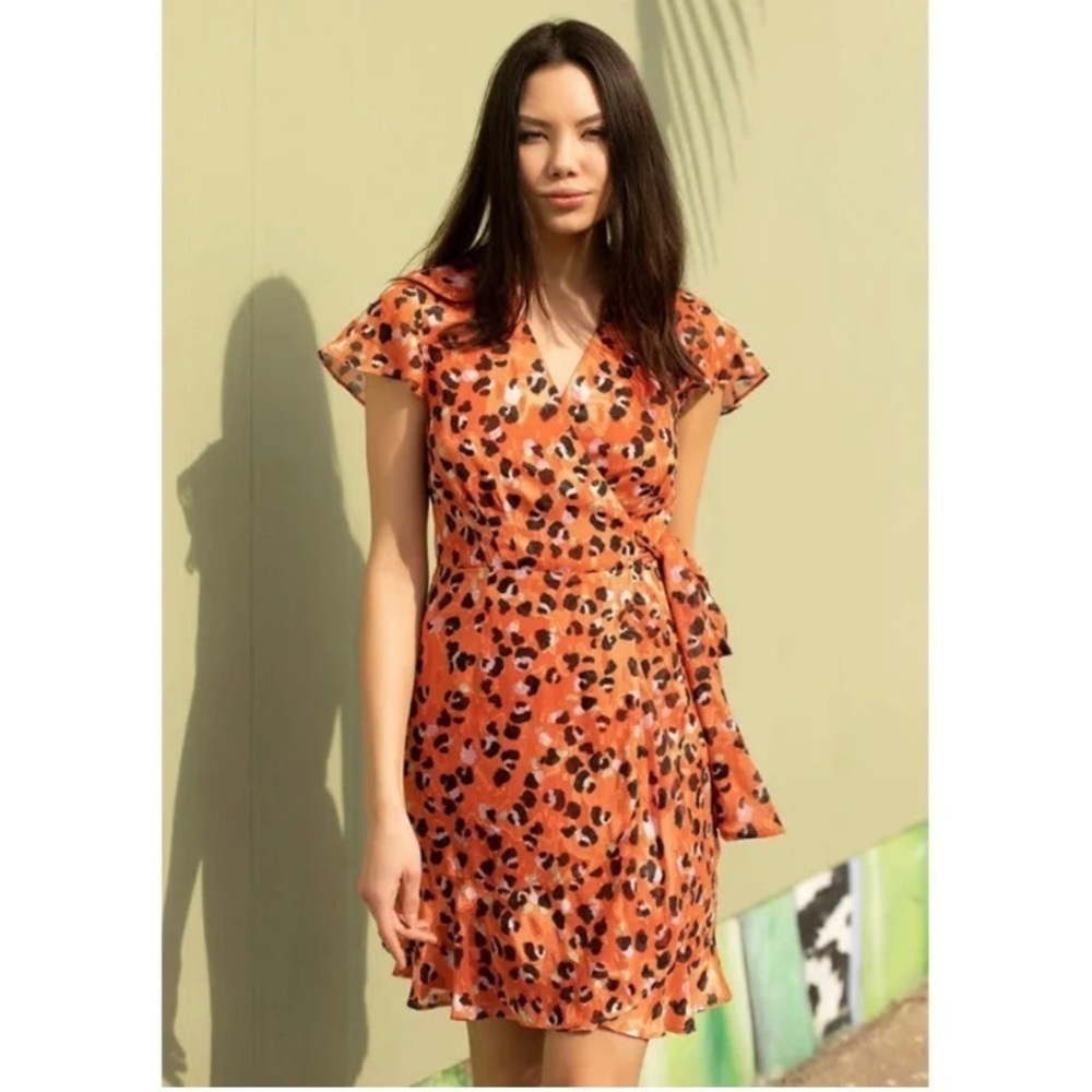 RARE Modcloth x Hutch Party Prowl Orange Leopard Print True Wrap Dress XS NEW - Picture 5 of 15